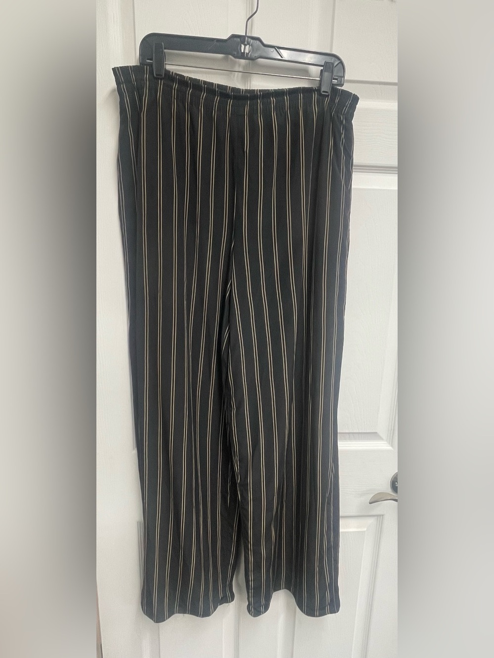 August Silk Black Pants with Tan Pinstripes sz S
